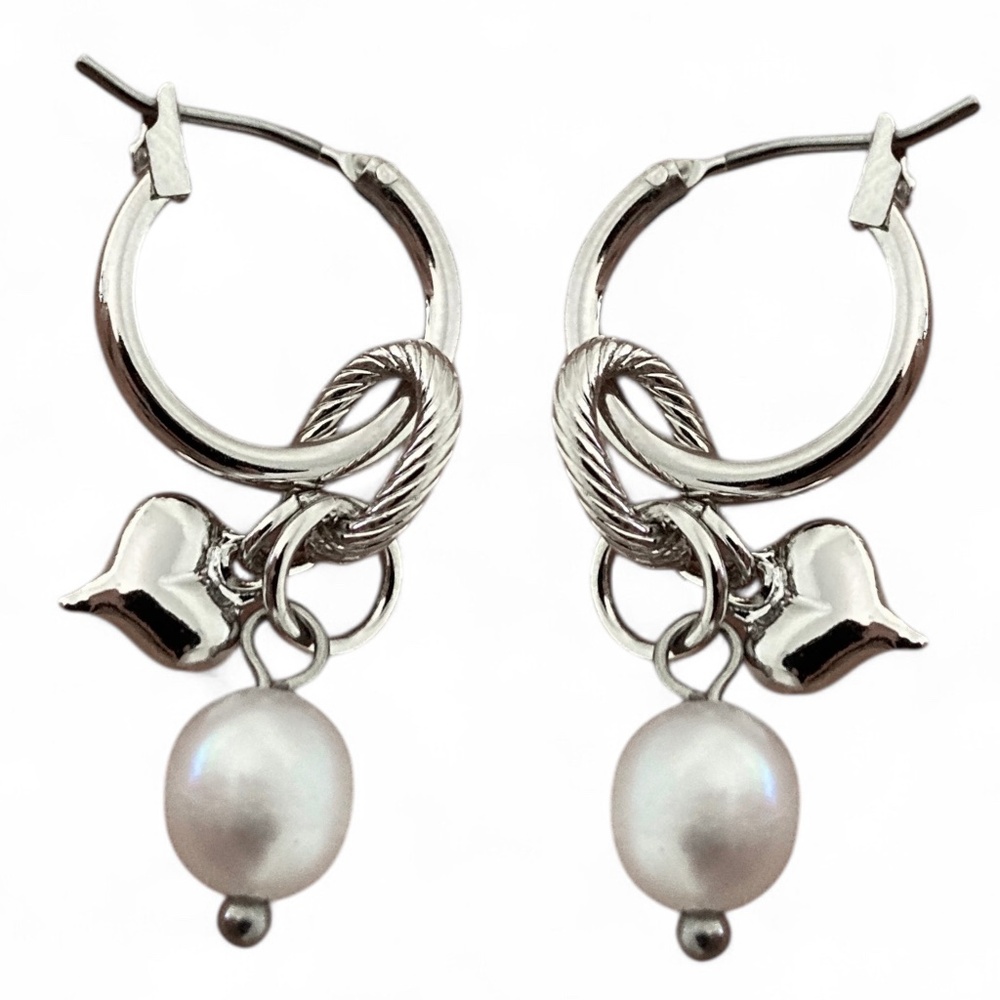 New Vanessa Mooney hoop earrings Pearl hoop drop dangle dainty earrings silver